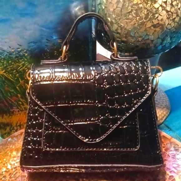 Handbags - Mini Black Crocodile-Embossed Handbag